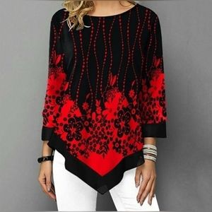 Women Casual Round Neck Irregular Loose Blouse size L